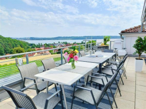Seeblickapartment für bis zu 12, Nürnberg & Schwabach in 30-35 Minuten zu erreichen, Sauna, Arbeitsplatz, Dachterrasse & Grill
